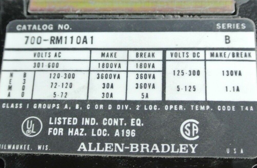 ALLEN-BRADLEY 700-RM110A1 - AC CONTROL RELAY - 120V, 60Hz - NEW SURPLUS