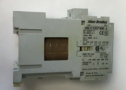 ALLEN BRADLEY 100-C12D*400 CONTACTOR SER,A 690V 32A 600VAC COIL 24VDC