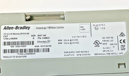 ALLEN-BRADLEY 1769-L30ERM 1MB MOTION CONTROLLER F/W 1.002 SER.A 24VDC