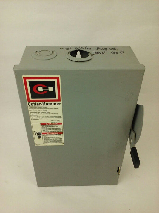 CUTLER HAMMER DG222NGB, SER.B, G.D. SAFETY SWITCH, 60A, 240V, 60HZ, FUSIBLE,USED