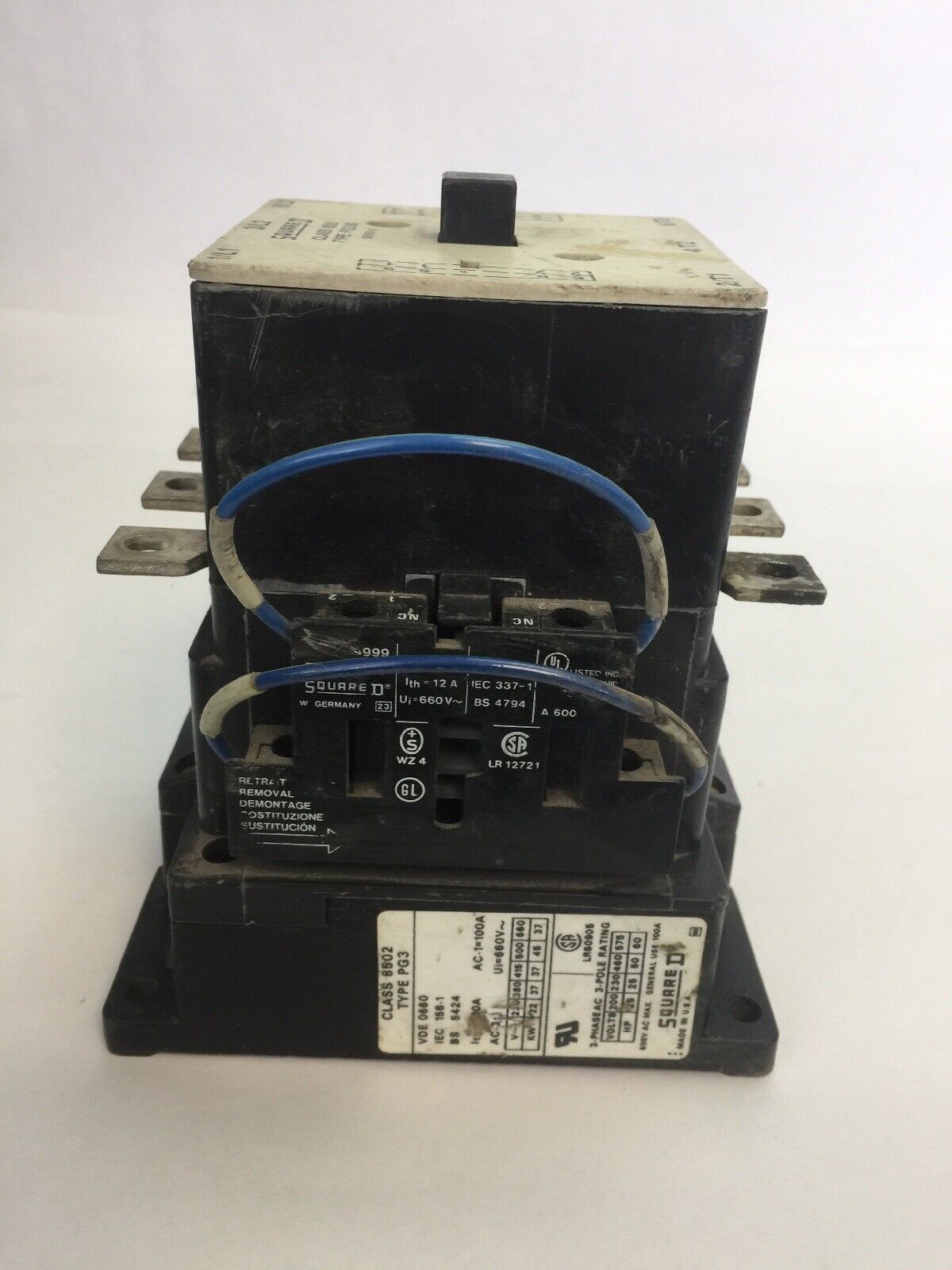 SQUARE D 8502 PG3.00 CONTACTOR 600VAC 100A 60HP 3 POLE 3 PHASE