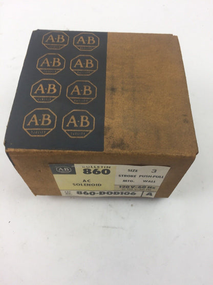 ALLEN BRADLEY 860-DOD106 AC SOLENOID 120V 60HZ 110V 50 HZ SIZE 3 STROKE PUSH-PUL