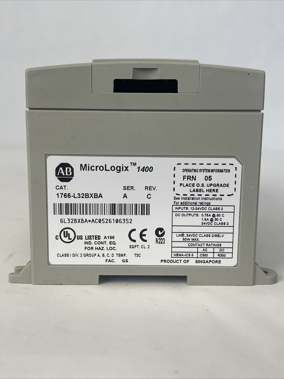 ALLEN BRADLEY 1766-L32BXBA MICROLOGIX 1400 CONTROLLER SER A REV C FRN 05 24VDC