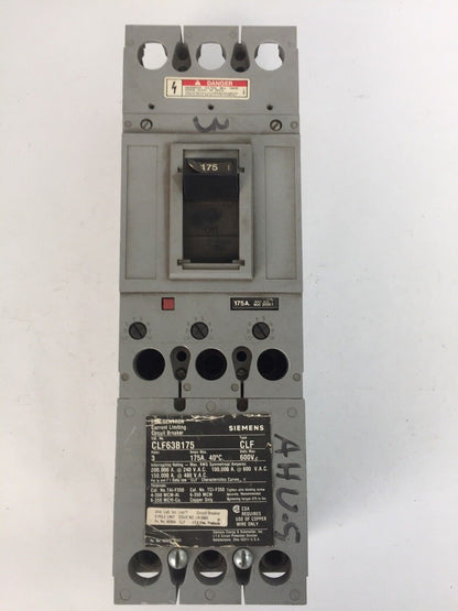 SIEMENS CLF63B175 CIRCUIT BREAKER 600VAC 175AMP 3POLE TRIP 175A