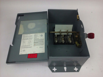 WESTINGHOUSE, HUN362, SAFETY SWITCH, 60A, 600V, 3P, TYPE 1 INDOOR, MISSING PARTS