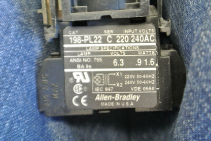 ALLEN-BRADLEY 198-PL22R / PILOT LIGHT KIT / 240VAC / RED / NEW SURPLUS / NO BULB