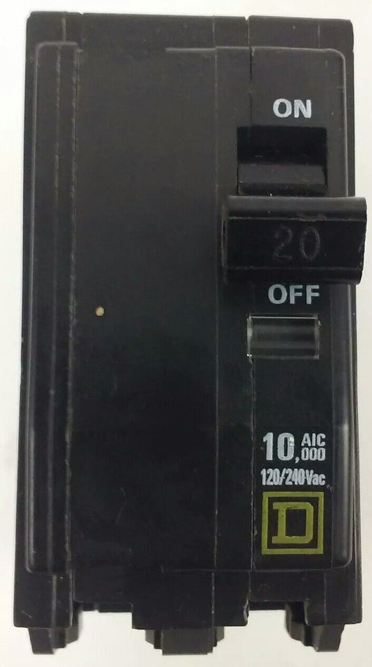 SQUARE D QO220 CIRCUIT BREAKER, 2P, 20A, 120/240VAC, TYPE QO, USED SURPLUS