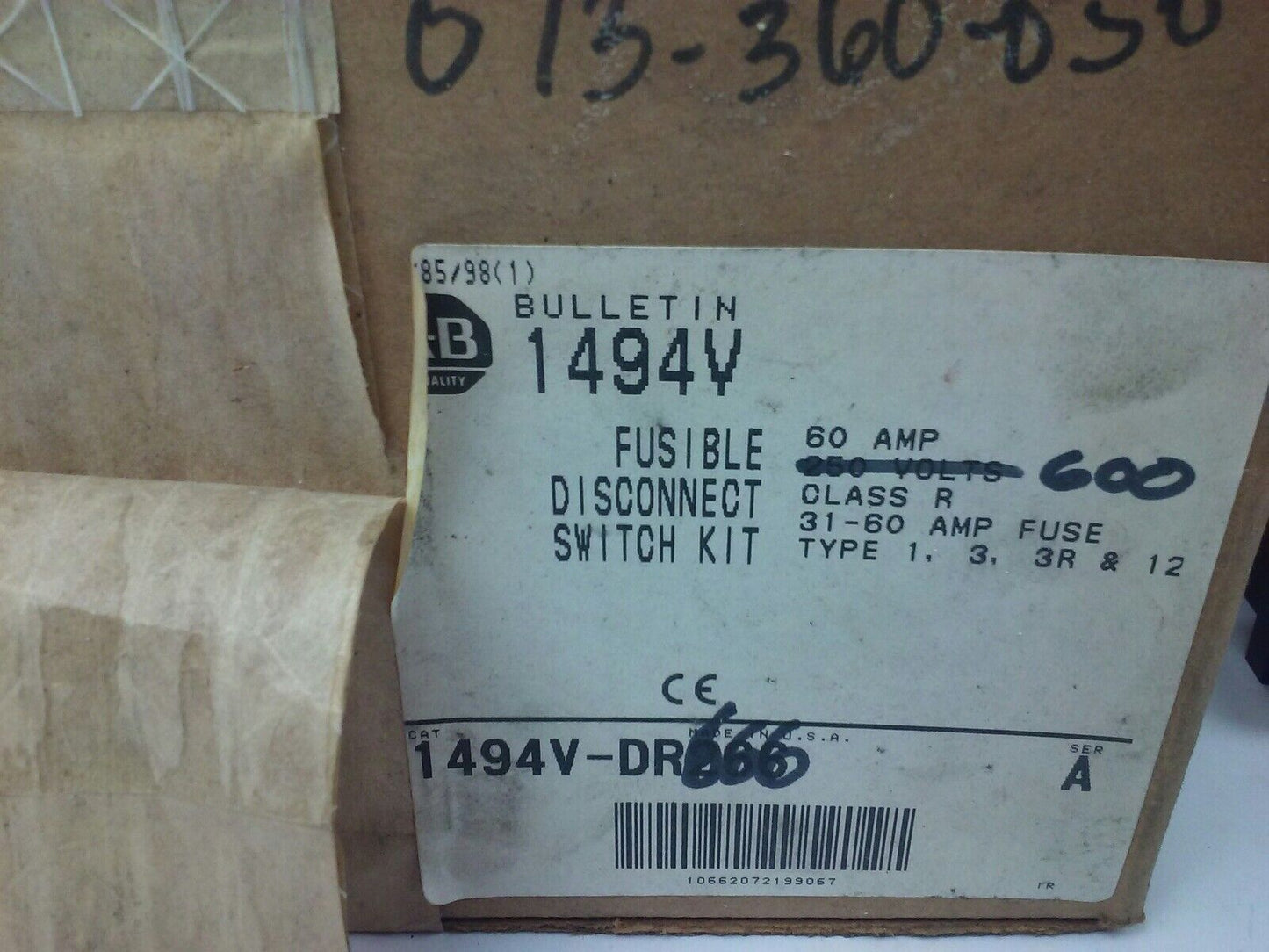ALLEN BRADLEY 1494V-DR666 FUSIBLE DISCONNECT SWITCH,W/ 1494V-FSR666 & 1494V-DS60