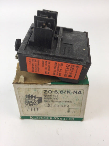 KLOCKNER MOELLER Z0-6,6/K-NA BIMETAL RELAY 600VAC 3.3-6.6AMP