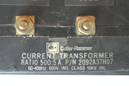 CUTLER-HAMMER 3P85-501  2092A37H07 CURRENT TRANSFORMER 500:5 RATIO 600V 50-400Hz