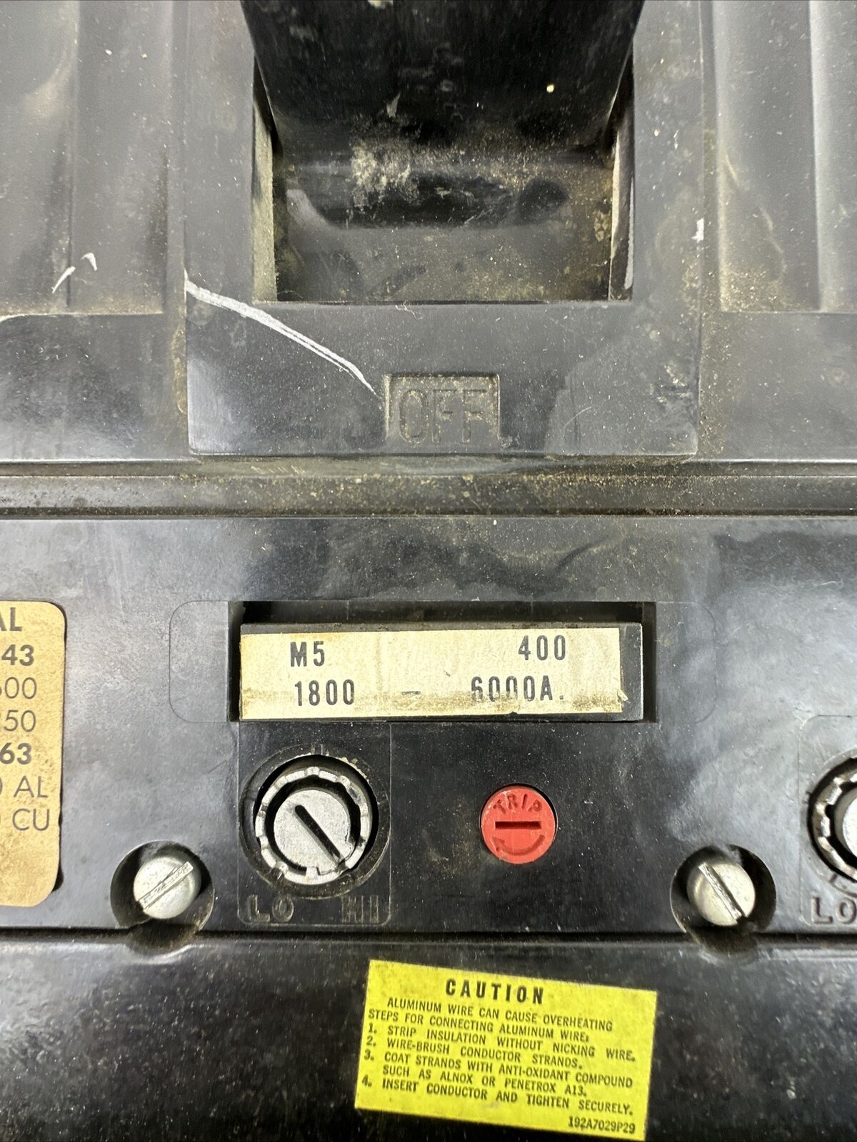 GE TB63F600 600A FRAME TRI-BREAK 600VAC 3POLE 400A TRIP A6KA