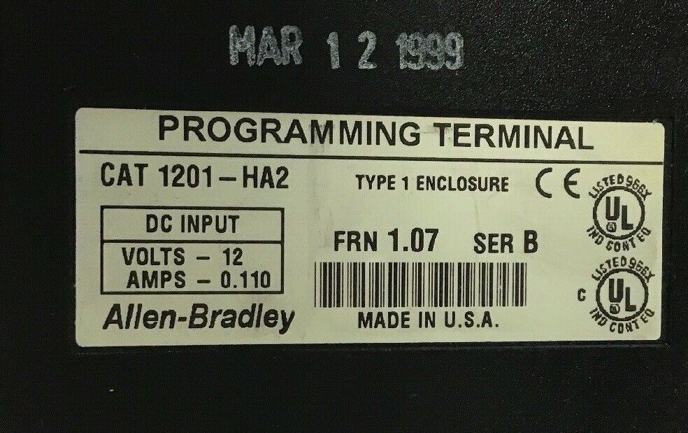 ALLEN BRADLEY 1201-HA2 PROGRAMMING TYPE1 ENCLOSURE FRN1.07 SER.B 12VDC 0.110A
