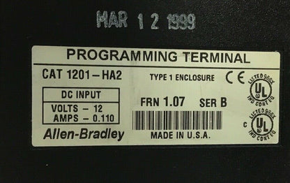 ALLEN BRADLEY 1201-HA2 PROGRAMMING TYPE1 ENCLOSURE FRN1.07 SER.B 12VDC 0.110A