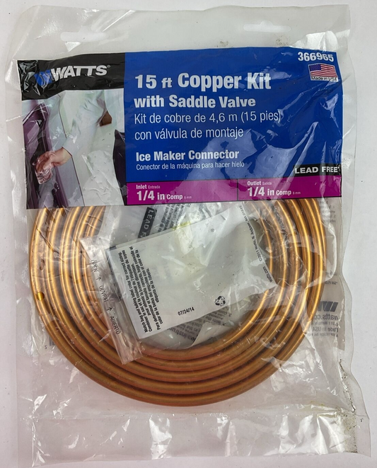 WATTS 366965 15FT COPPER KIT WITH SADDLE VALVE ICE MAKER CONNECTOR 1/4"