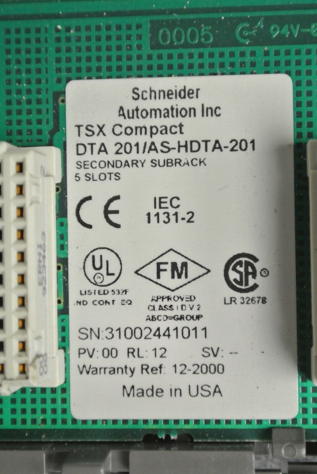 SCHNEIDER / MODICON TSX COMPACT DTA 201/AS-HDTA-201 SECONDARY SUBRACK / 5-SLOTS