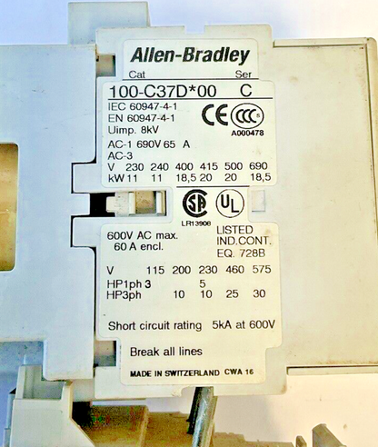 ALLEN BRADLEY 100-C30D*00C / 193-EA1GB STARTER  W/ 100-S AUX CONTACT