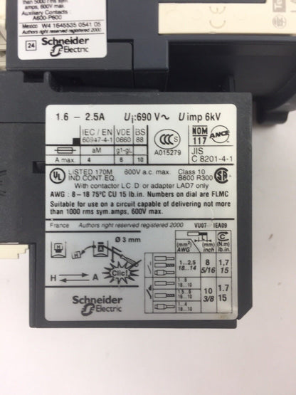 TELEMECANIQUE LC1D12BD CONTACT 25A LAD4TBDL 24V LRD07 OVERLOAD RELAY 1.6-2.5A