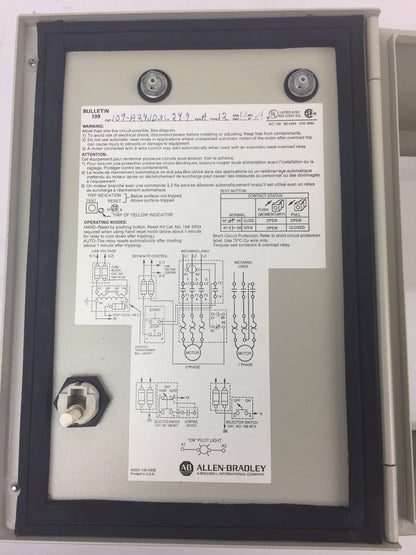 ALLEN BRADLEY 109-A24JD3-C24-7 TYPE 12 STARTER ENCLOSURE ONLY SERIES A