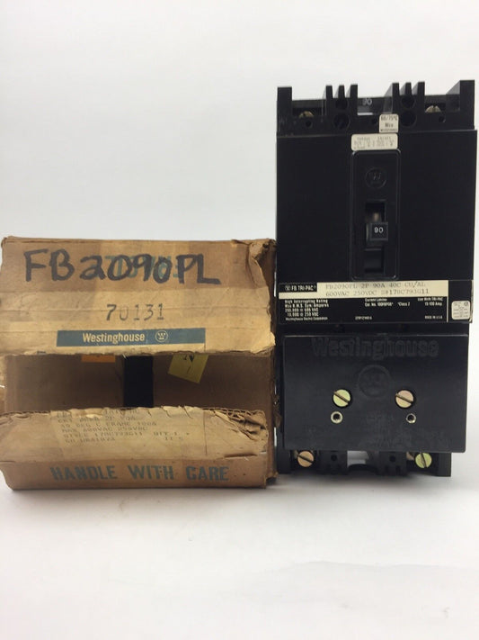 WESTINGHOUSE FB2090PL TRI PAC CKT BRKR 2P 90A 40C 600 VAC 250 VDC