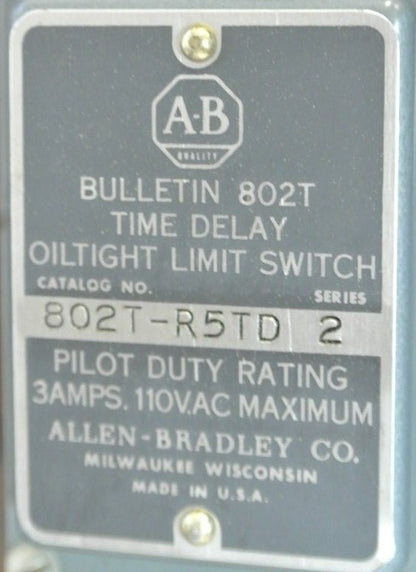 ALLEN-BRADLEY 802T-R5TD Ser. 2 TIME DELAY OILTIGHT LIMIT SWITCH, - NEW SURPLUS