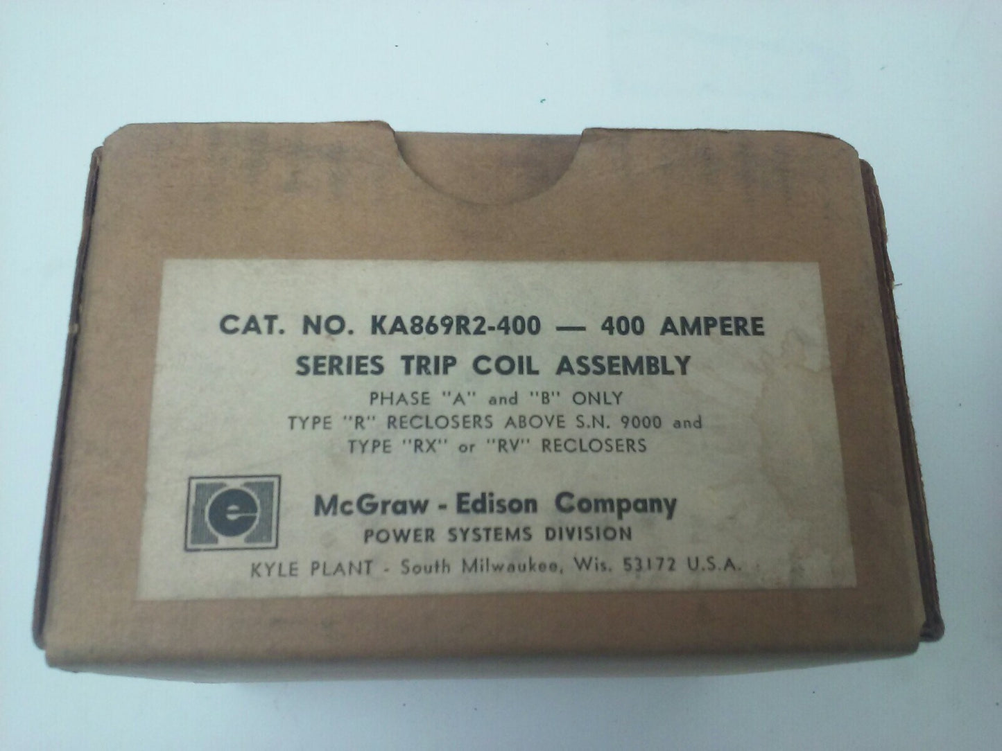 MCGRAW-EDISON COMPANY KA869R2-400 - 400AMP TRIP COIL ASSEMBLY WA-92B-2-400 AMP