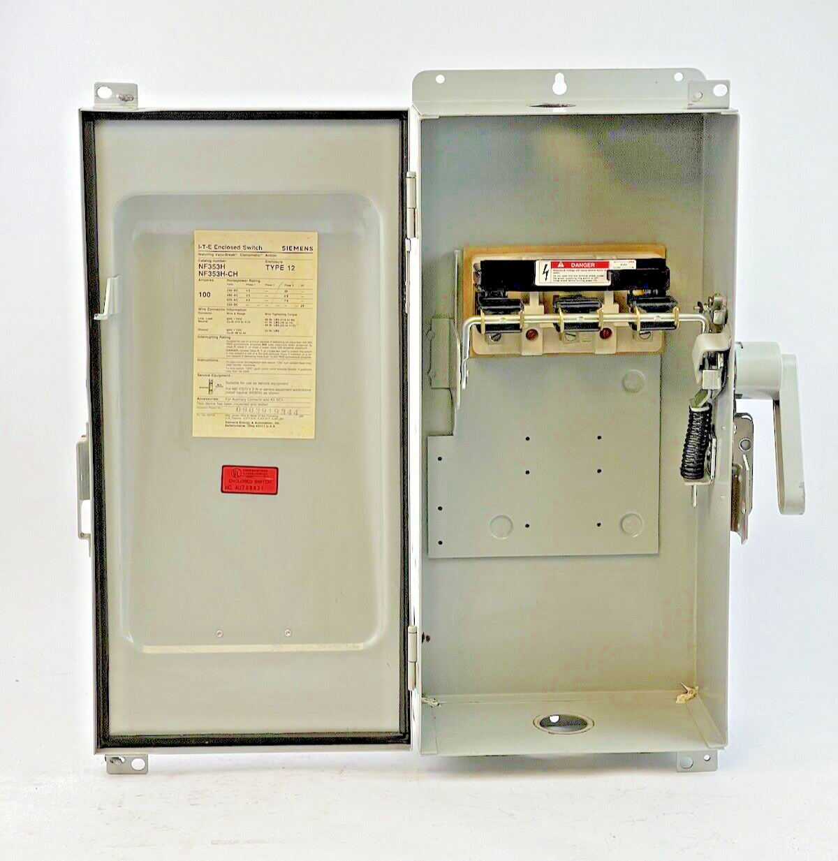 ITE / SIEMENS - NF353H / NF353H-CH - ENCLOSED SWITCH - 100 A, 600 VAC, TYPE 12