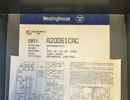 WESTINGHOUSE A200S1CAC MAGNETIC STARTER ENCLOSURE ONLY