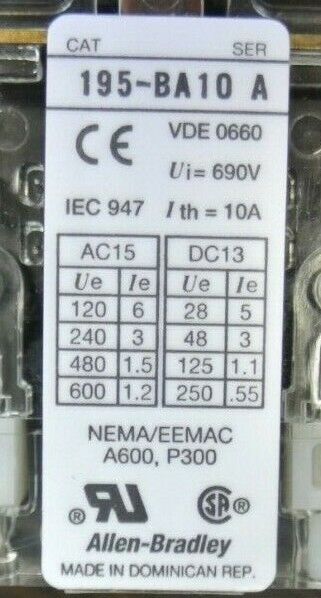 LOT of 3 / ALLEN-BRADLEY 195-BA10 AUXILIARY SWITCH / AUX. CONTACT / NEW SURPLUS