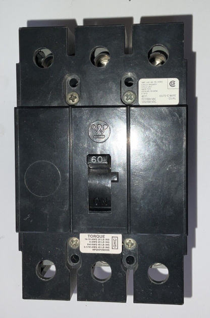 WESTINGHOUSE GHC3060 CIRCUIT BREAKER 480VAC 250VDC 60A 3POLE