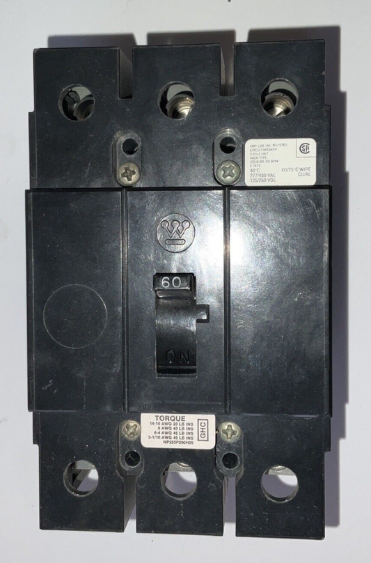 WESTINGHOUSE GHC3060 CIRCUIT BREAKER 480VAC 250VDC 60A 3POLE