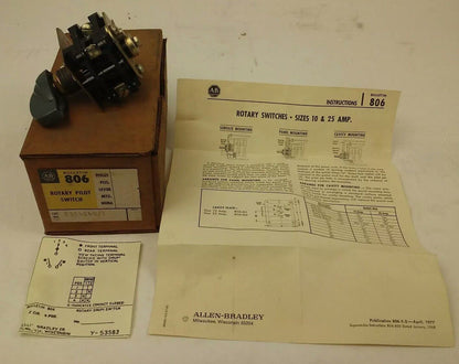 ALLEN BRADLEY E354849/1 ROTARY PILOT SWITCH, SIZE 10, 25A, E354849-1, BUL. 806