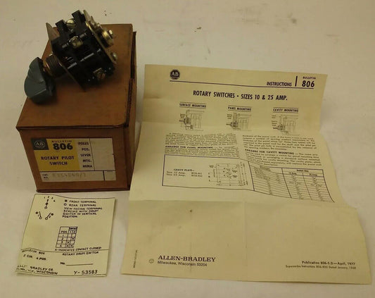 ALLEN BRADLEY E354849/1 ROTARY PILOT SWITCH, SIZE 10, 25A, E354849-1, BUL. 806