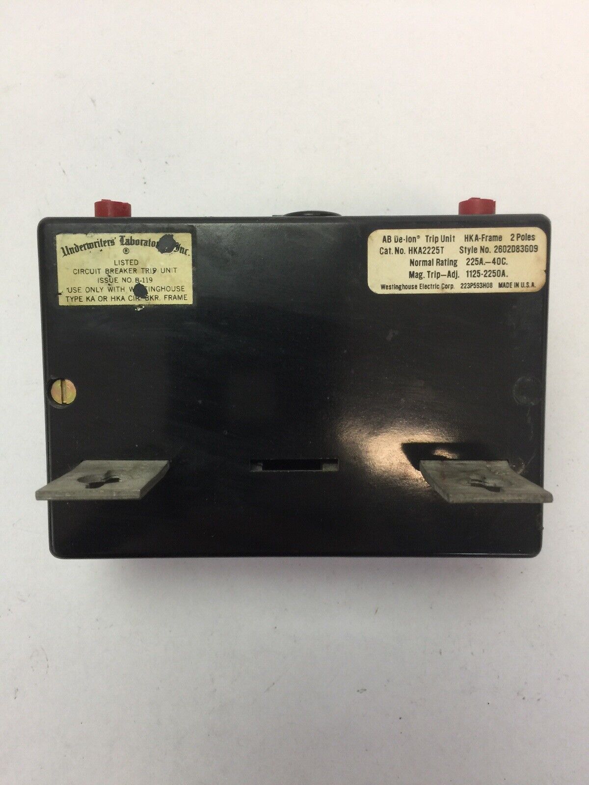 WESTINGHOUSE HKA2225T 225A TRIP UNIT 2POLE MAG TRIP-ADJ 1125-2250A