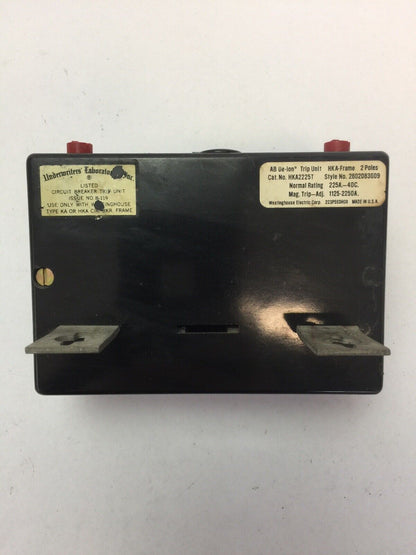 WESTINGHOUSE HKA2225T 225A TRIP UNIT 2POLE MAG TRIP-ADJ 1125-2250A