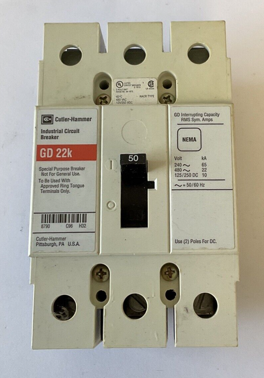 WESTINGHOUSE GD 22K CIRCUIT BREAKER 50A 480VAC 3POLE 50/60HZ GD3050