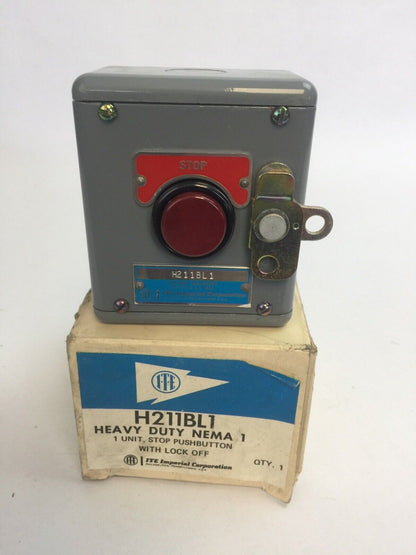 ITE H211BL1 HEAVY DUTY NEMA 1 STOP PUSHBUTTON W/LOCK OFF 600VAC STATION ENCLOSUR