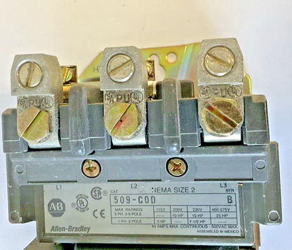 ALLEN-BRADLEY 509-C0D STARTER SER.B SIZE2 25HP W/115-120V COIL