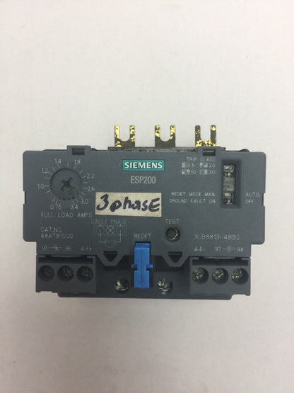 SIEMENS ESP200 OVERLOAD RELAY 48ATB1S00 600V 0.75-3.4AMPS