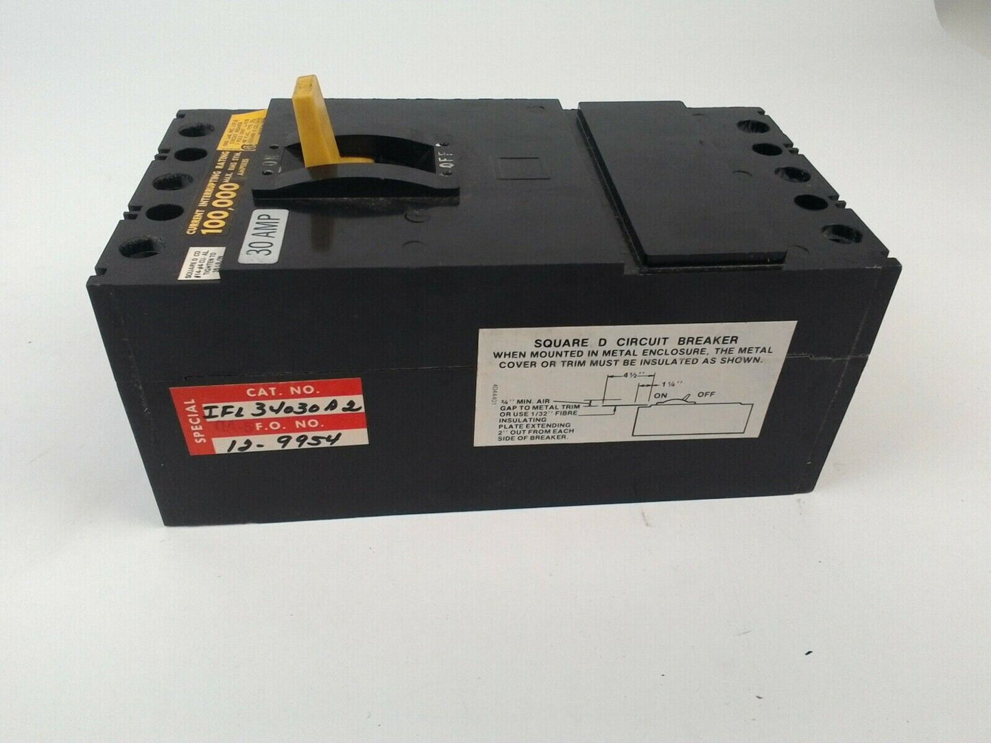 SQUARE D IFL 34030A2 CIRCUIT BREAKER 3 POLE 480VAC 30 AMP