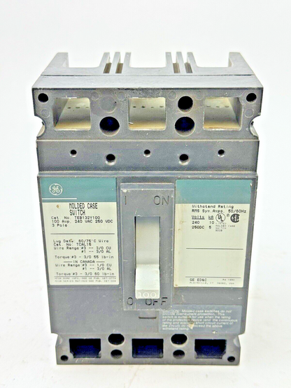 GE - TEB132Y100 - MOLDED CASE SWITCH - 100 A, 240 VAC, 250 VDC, 3 POLE