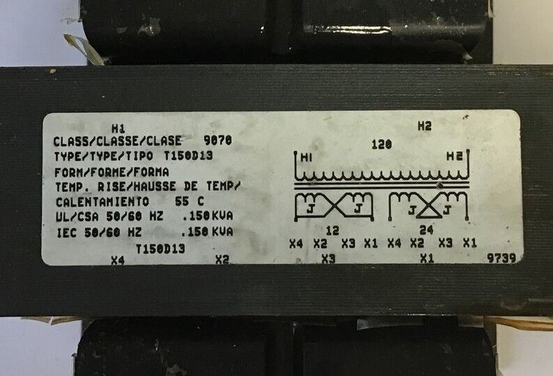 SQUARE D 9070T150D13 INDUSTRIAL CONTROL TRANSFORMER 120VAC 50/60HZ .150KVA