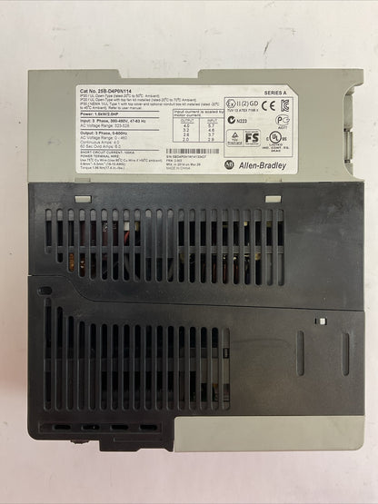 ALLEN BRADLEY 25B-D4P0N114 AC DRIVE FRN 2.002 OUTPUT 0-460VAC SER A