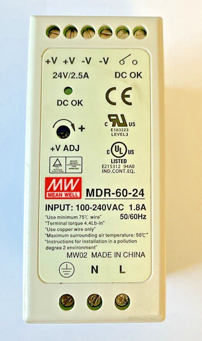 MEAN WELL MDR-60-24 POER SUPPLY UNIT 100-240VAC 1.8A 50/60HZ