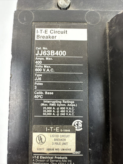 ITE JJ63B400 CIRCUIT BREAKER 400AMP 600VAC 3POLE