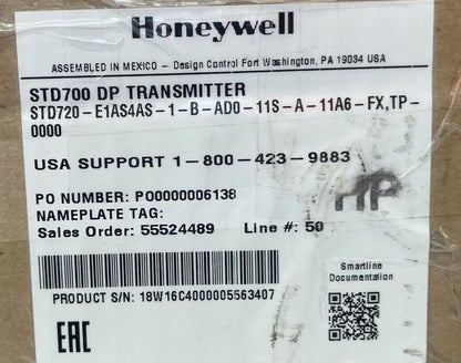 HONEYWELL STD720-E1AS4AS-1-B-AD0-11S-A-11A6-FX,TP-0000 STD700 DP TRANSMITTER