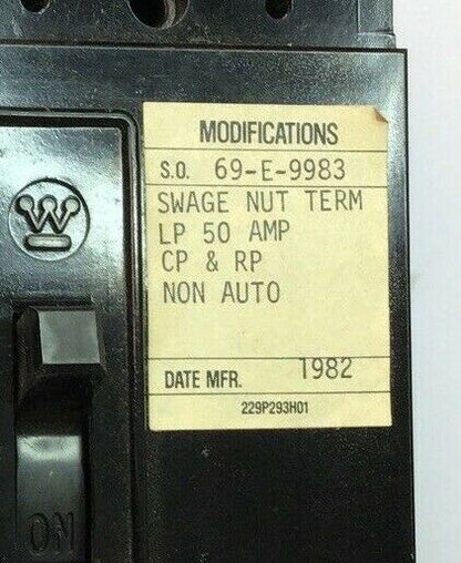 WESTINGHOUSE 69E9983 50A  FB CIRCUIT BREAKER 250VDC 3POLE