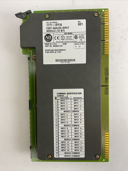 ALLEN BRADLEY 1771-IFF/A REV G01 FAST ANALOG INPUT (12 BIT) SER A F/W REV B 5VDC