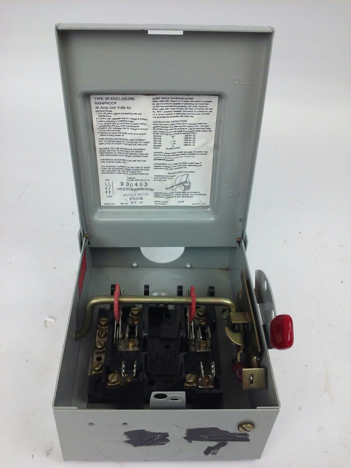 CHALLENGER RGD221SNC, G.D. SAFETY SWITCH, 30A, 240V, TYPE 3R RAINPROOF ENCLOSURE