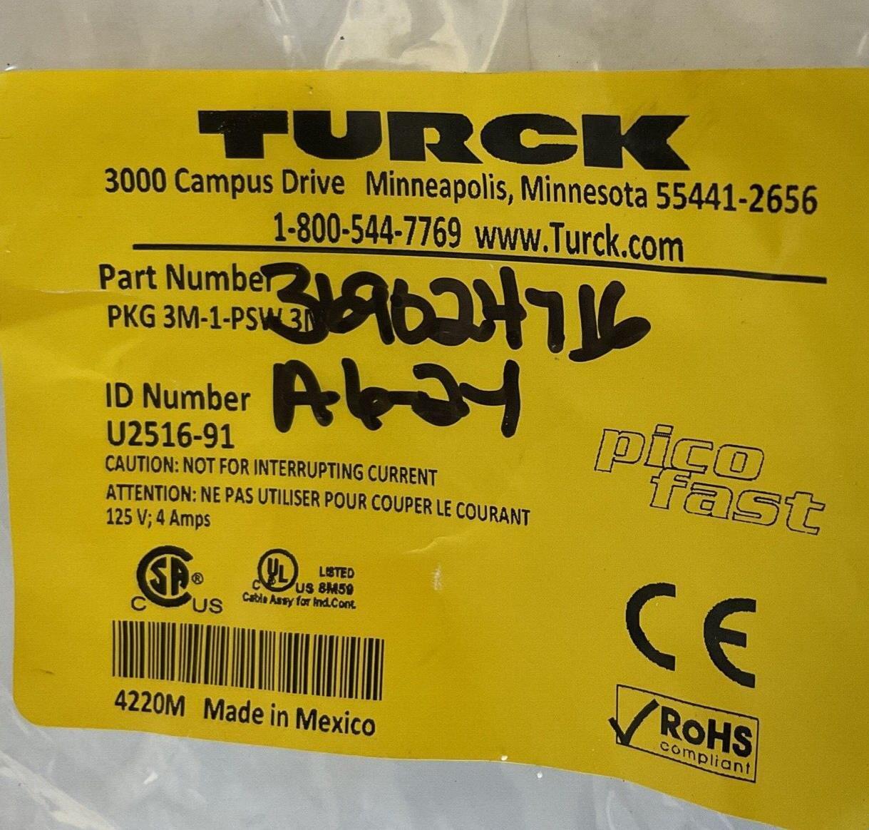 TURCK PKG 3M-1-PSW 3M CORD CONNECTOR DOUBLE END 125V 4AMPS