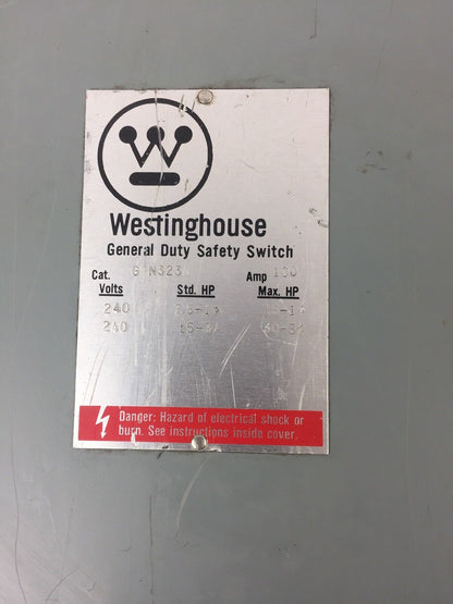 WESTINGHOUSE GFN323N SAFETY SWITCH 240 VAC 100 AMP TYPE 1 ENCLOSURE INDOOR